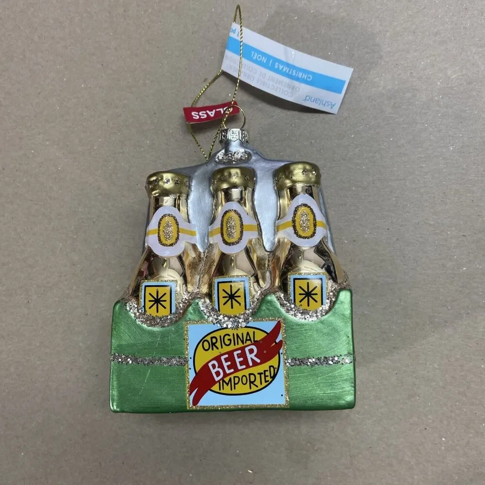 Ashland Hand Blown Glass Imported Six Pack Christmas Ornament NWT 4.5 in
